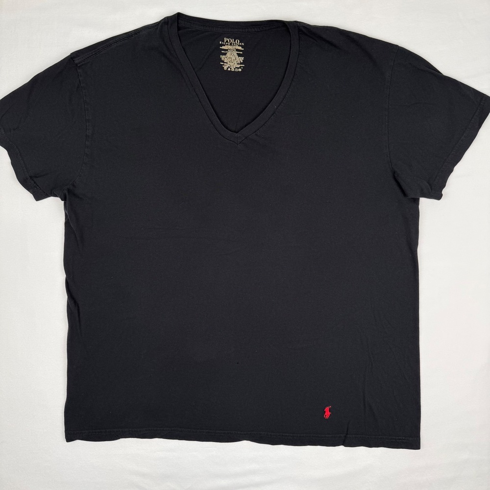 Polo Ralph Lauren Men XL Black V-Neck T-Shirt Classic Fit Cotton Red‎ Pony Flaw